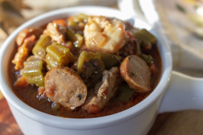 Creole Soup with Chicken, Andouille, Shrimp & Okra over Cauliflower ...
